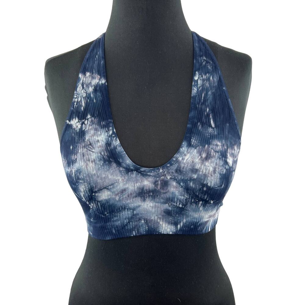 Free People Intimately Gray Blue S Bra Tie-Dye Stretch Rib Scoop Crossback Strap